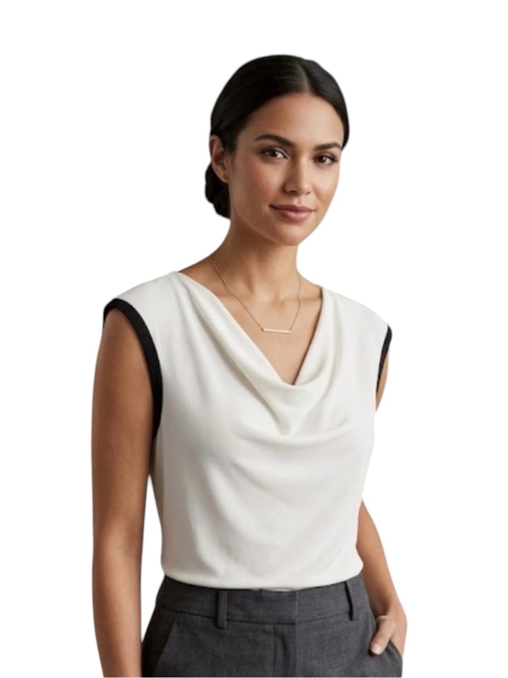 Halogen Cream Black Hem Sleeves Draped Blouse Size M